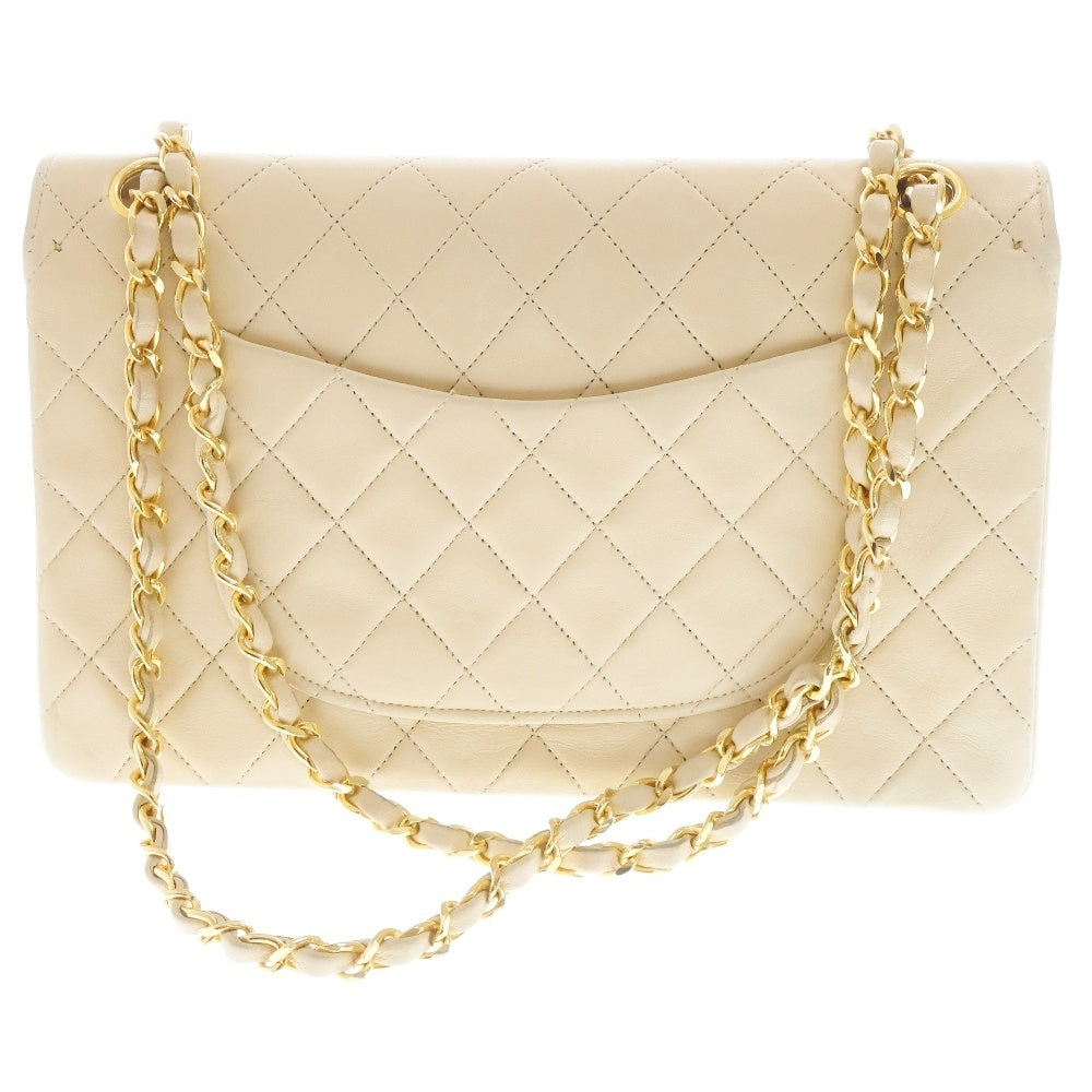 CHANEL(シャネル) マトラッセ25 ダブルフラップ ダブルチェーンショルダーバッグ 斜め掛けバッグ 肩掛けバッグ ベージュ ラムスキン ゴールド金具