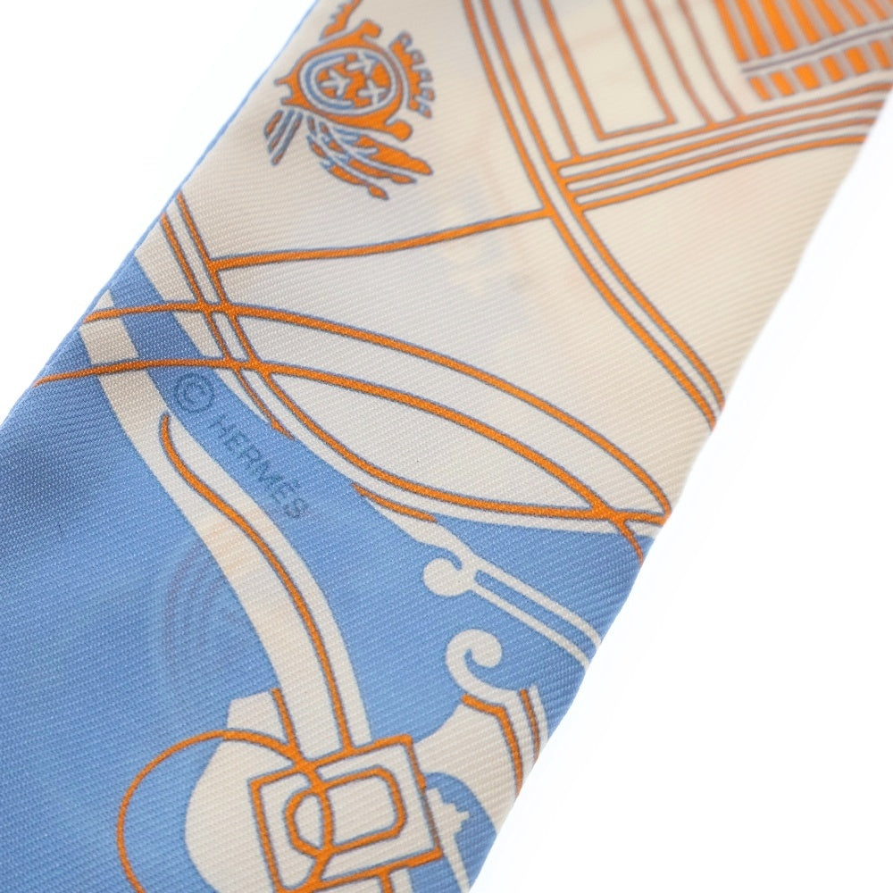 HERMES(エルメス) ツイリー EX-LIBRIS エクスリブリスの紙吹雪 シルク スカーフ ブルー×オレンジ