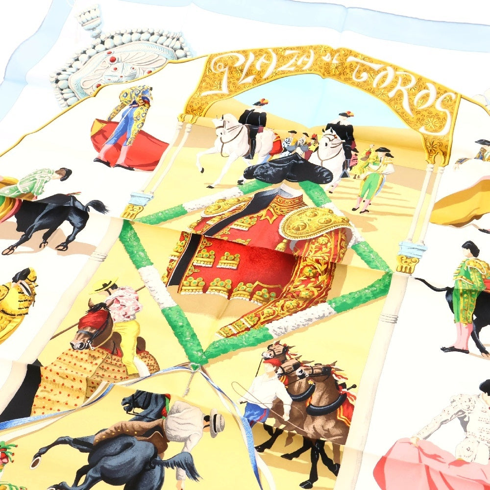 HERMES(エルメス) カレ90 闘牛場 PLAZA DE TOROS シルク ライトブルー マルチカラー スカーフ