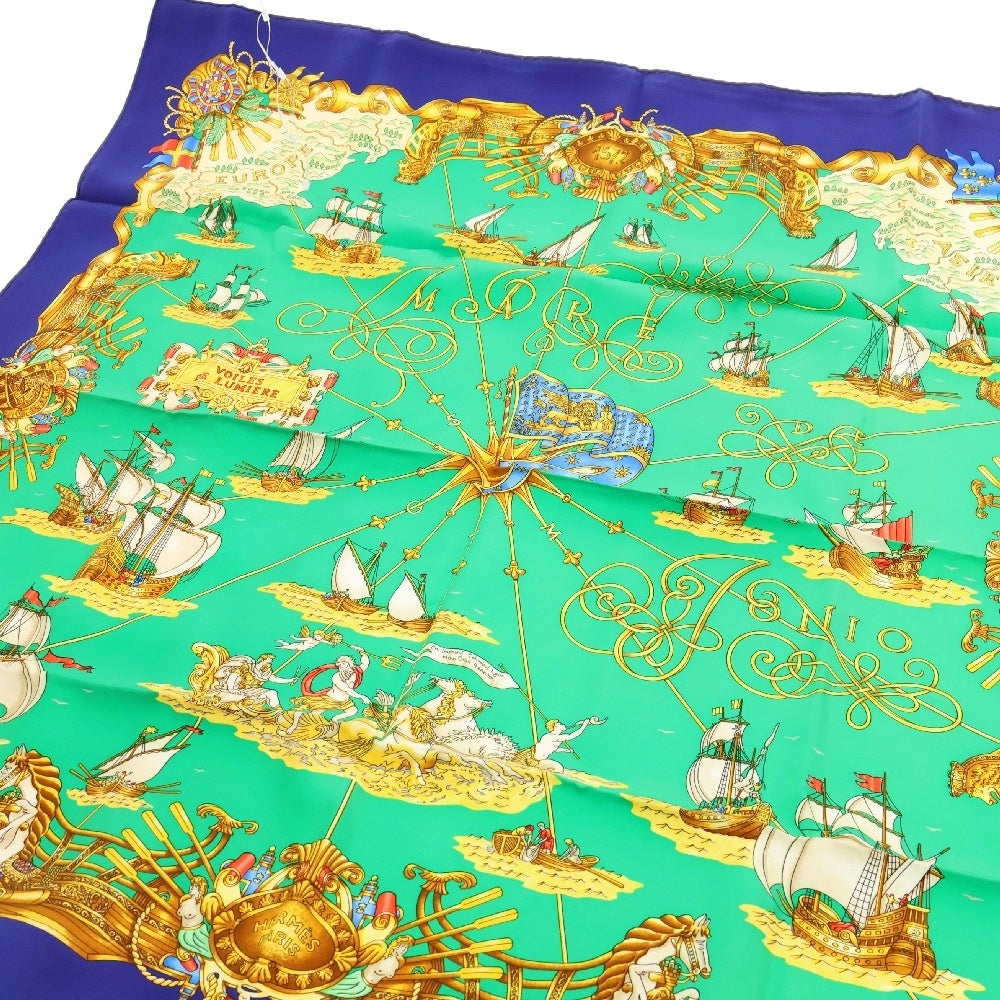 HERMES(エルメス) カレ90 VOILES DE LUMIERE 光の帆船 シルク ブルー×グリーン スカーフ
