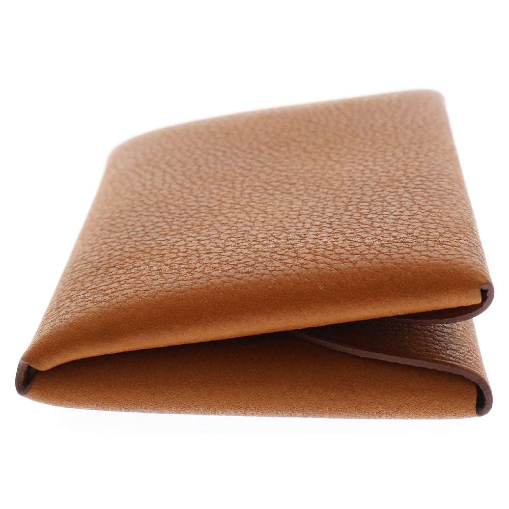 HERMES(エルメス) カルヴィデュオ ゴールド ブラウン系 シェーブル K刻印 シルバー金具 コインケース カードケース