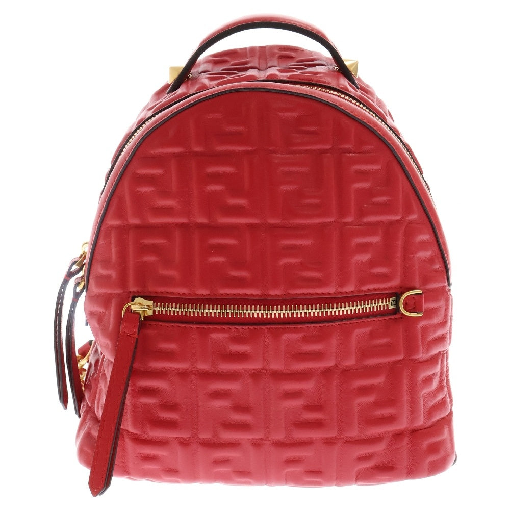 FENDI(フェンディ) FF ズッカ柄 レザーバッグパック リュック レッド 8BZ038