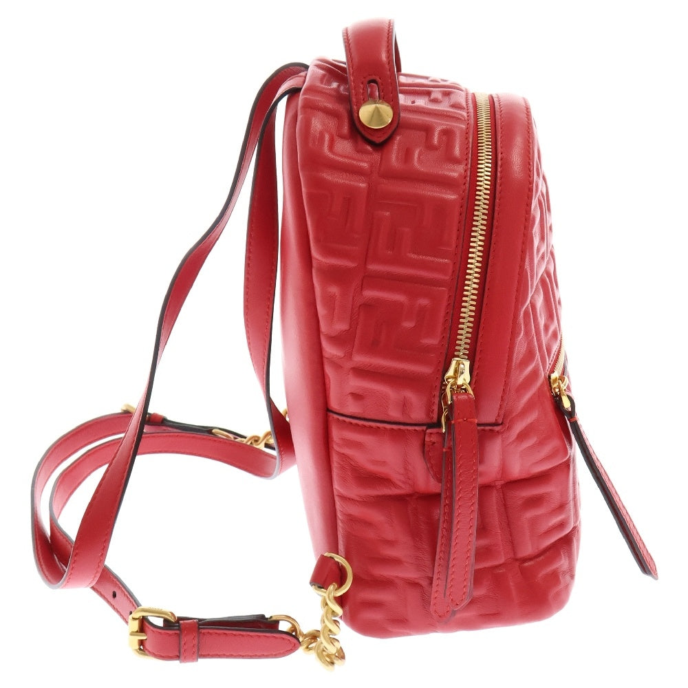 FENDI(フェンディ) FF ズッカ柄 レザーバッグパック リュック レッド 8BZ038