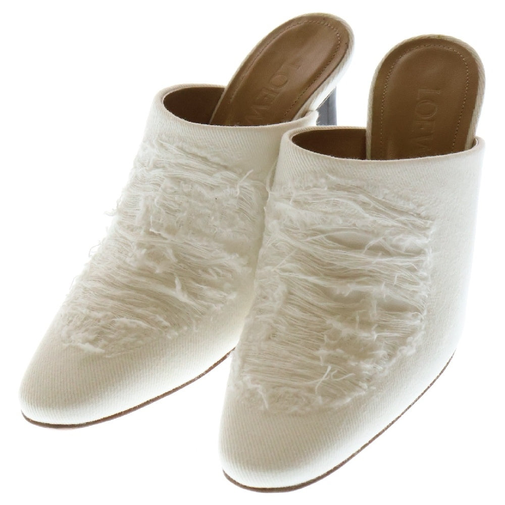 LOEWE(ロエベ) RIPPED DENIM MULE リップド デニム ダメージ加工 ミュール ホワイト レディース 562201