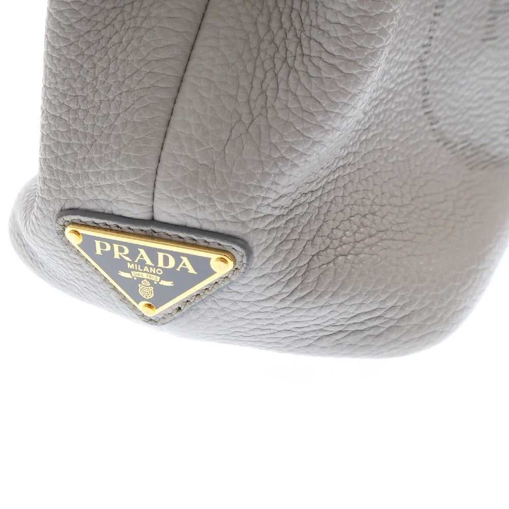 PRADA(プラダ) スモールトートバッグ グレー レザー トライアングルロゴ ハンドバッグ