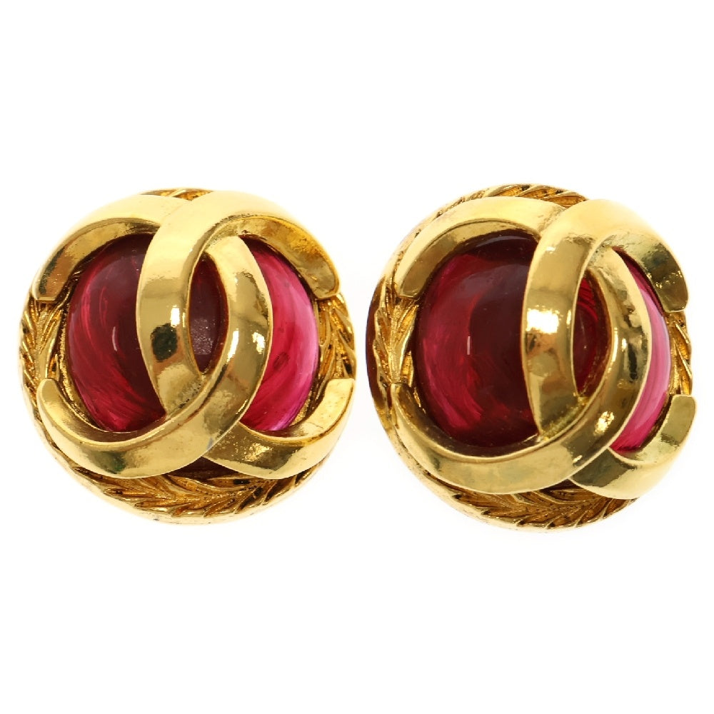 CHANEL(シャネル) ココマーク グリポア イヤリング ゴールド×レッド GP アクセサリー ヴィンテージ マメ有