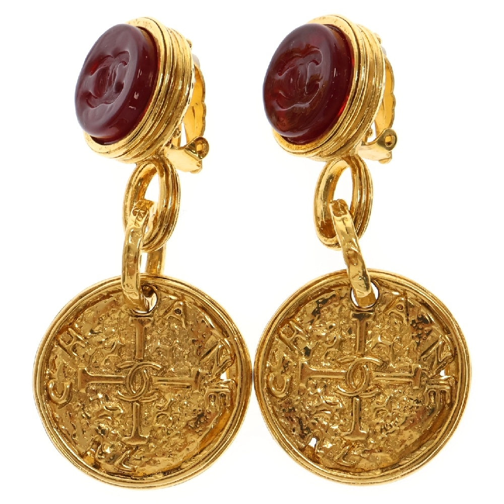 CHANEL(シャネル) コインモチーフ イヤリング ゴールド×レッド GP アクセサリー ヴィンテージ 93A