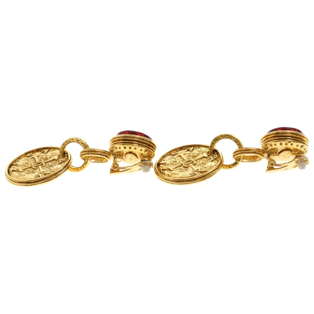 CHANEL(シャネル) コインモチーフ イヤリング ゴールド×レッド GP アクセサリー ヴィンテージ 93A