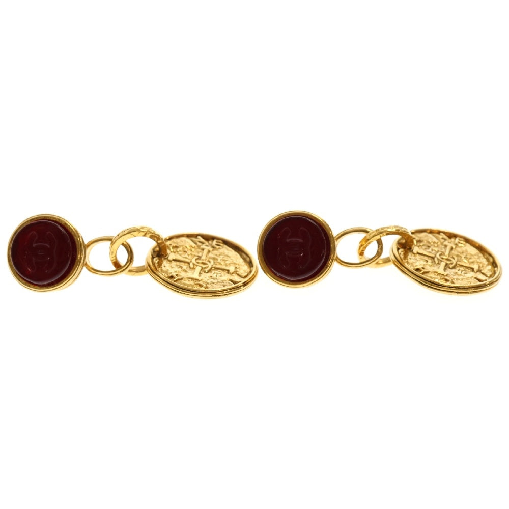 CHANEL(シャネル) コインモチーフ イヤリング ゴールド×レッド GP アクセサリー ヴィンテージ 93A