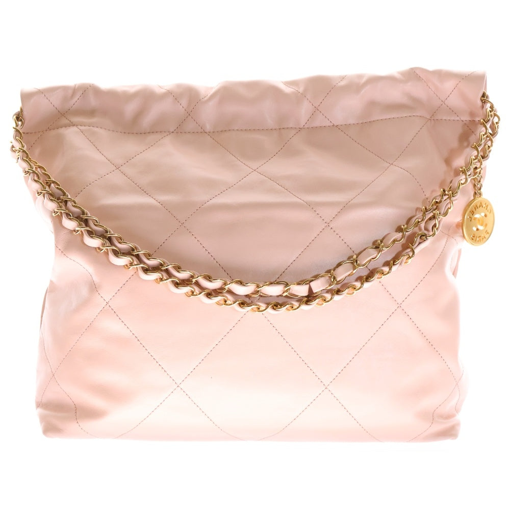 CHANEL(シャネル) シャネル22 ミディアム ピンク シャイニーカーフ ゴールド金具 ショルダーバッグ