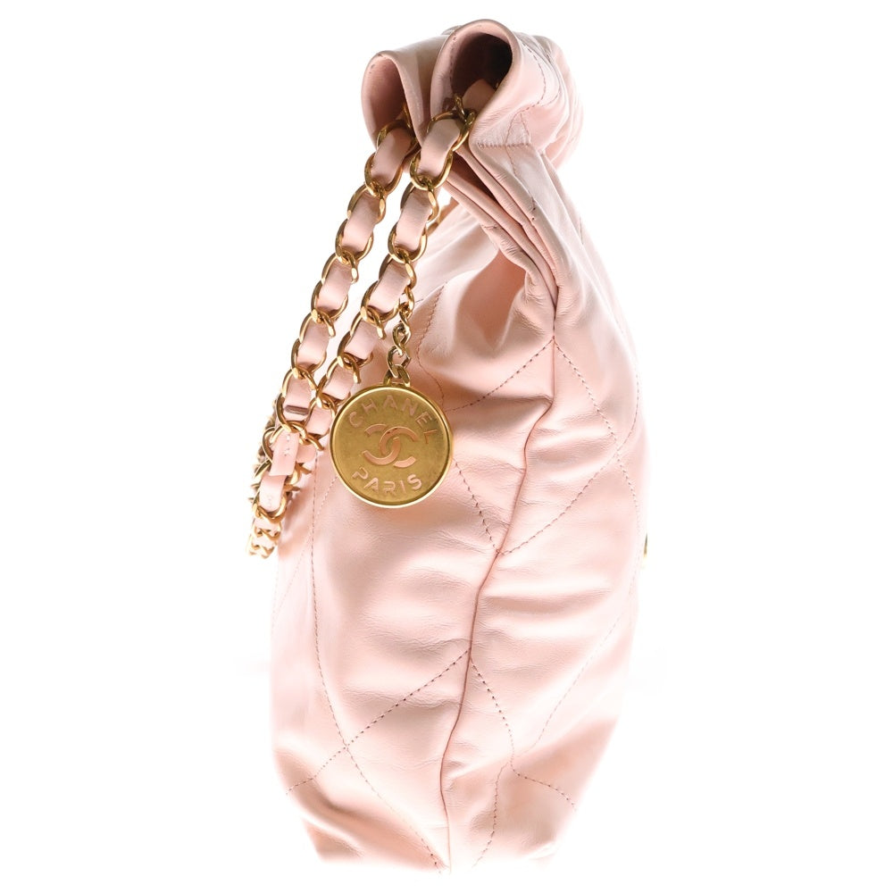 CHANEL(シャネル) シャネル22 ミディアム ピンク シャイニーカーフ ゴールド金具 ショルダーバッグ