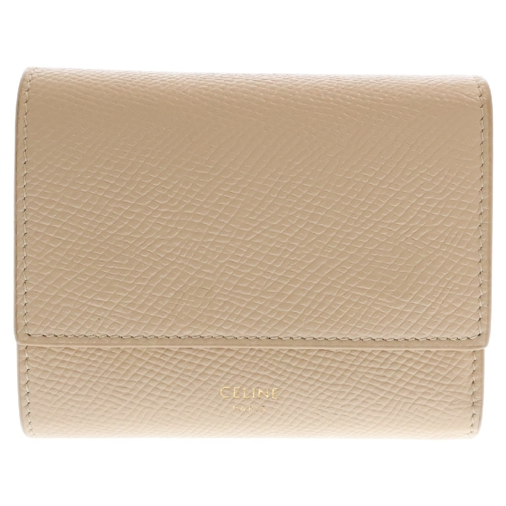CELINE(セリーヌ) トリフォールド スモール 三つ折り財布 コンパクトウォレット ベージュ レザー