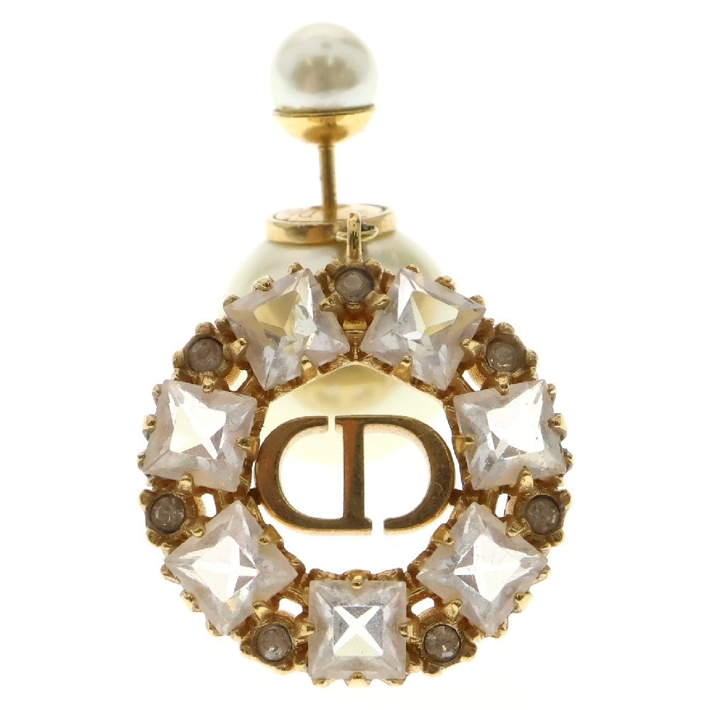 Christian Dior(クリスチャンディオール) CDロゴ フェイクパール ラインストーン ピアス GP ゴールド