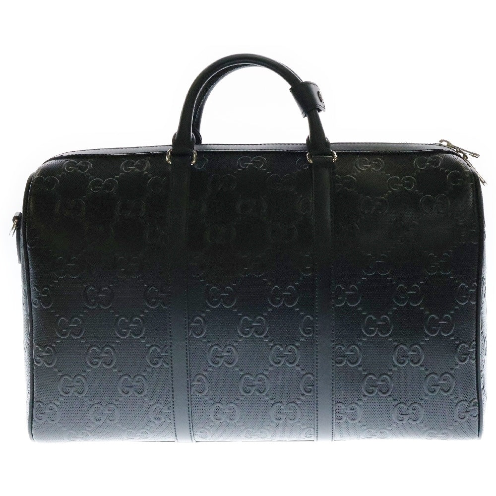 GUCCI(グッチ) GGエンボス ボストンバッグ 黒 レザー