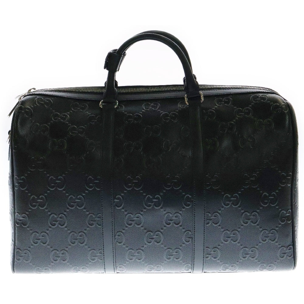 GUCCI(グッチ) GGエンボス ボストンバッグ 黒 レザー