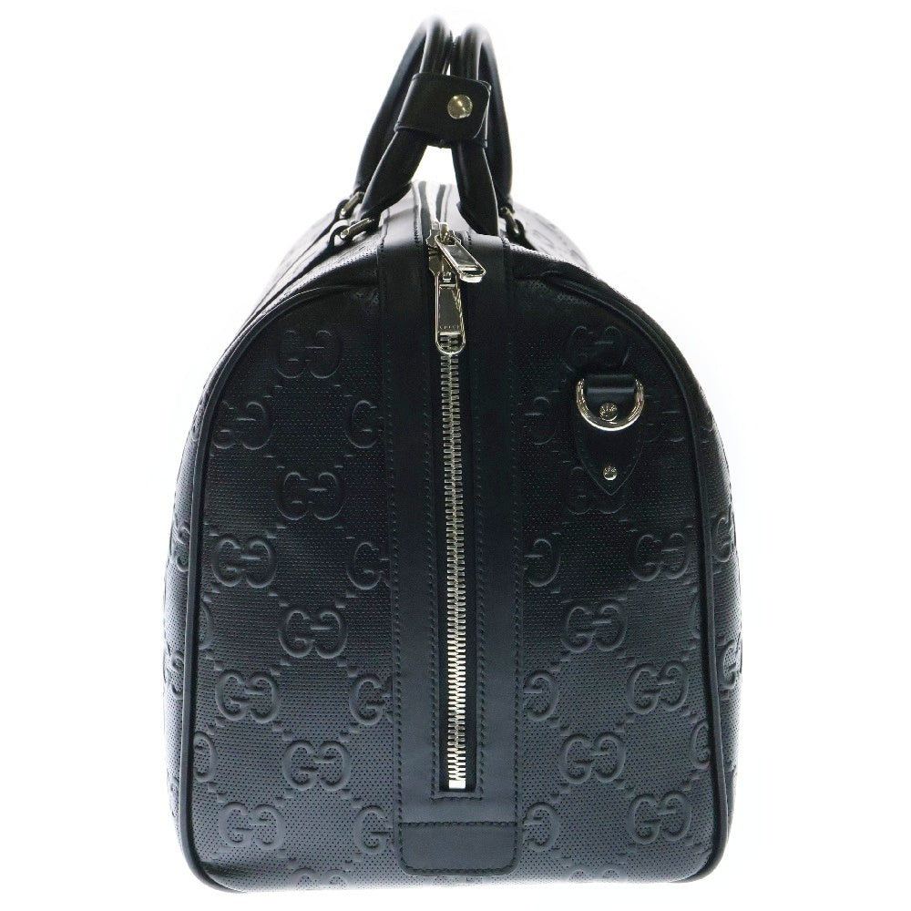 GUCCI(グッチ) GGエンボス ボストンバッグ 黒 レザー