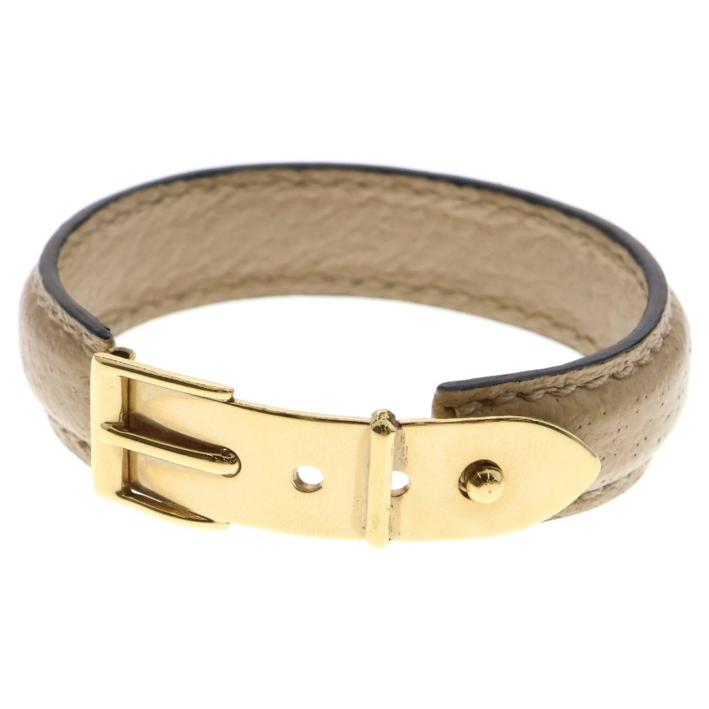 GUCCI(グッチ) バングル ブレスレット ベルトモチーフ ベージュ レザー ゴールド金具