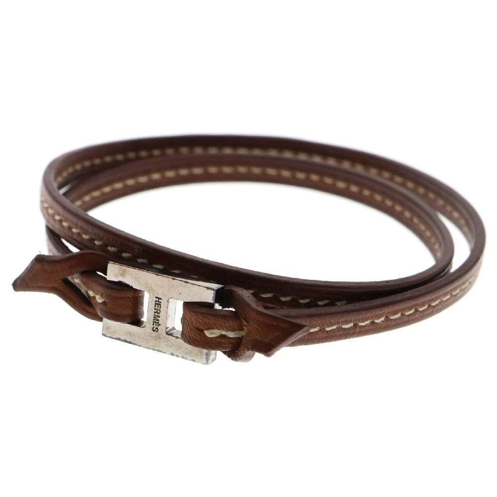 HERMES(エルメス) ティレット ブレスレット 2連 ブラウン レザー ゴールド シルバー金具