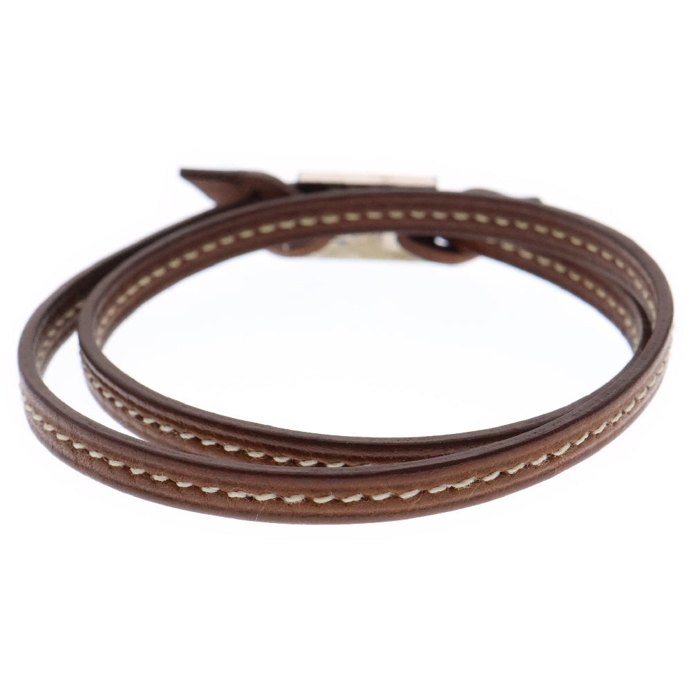 HERMES(エルメス) ティレット ブレスレット 2連 ブラウン レザー ゴールド シルバー金具