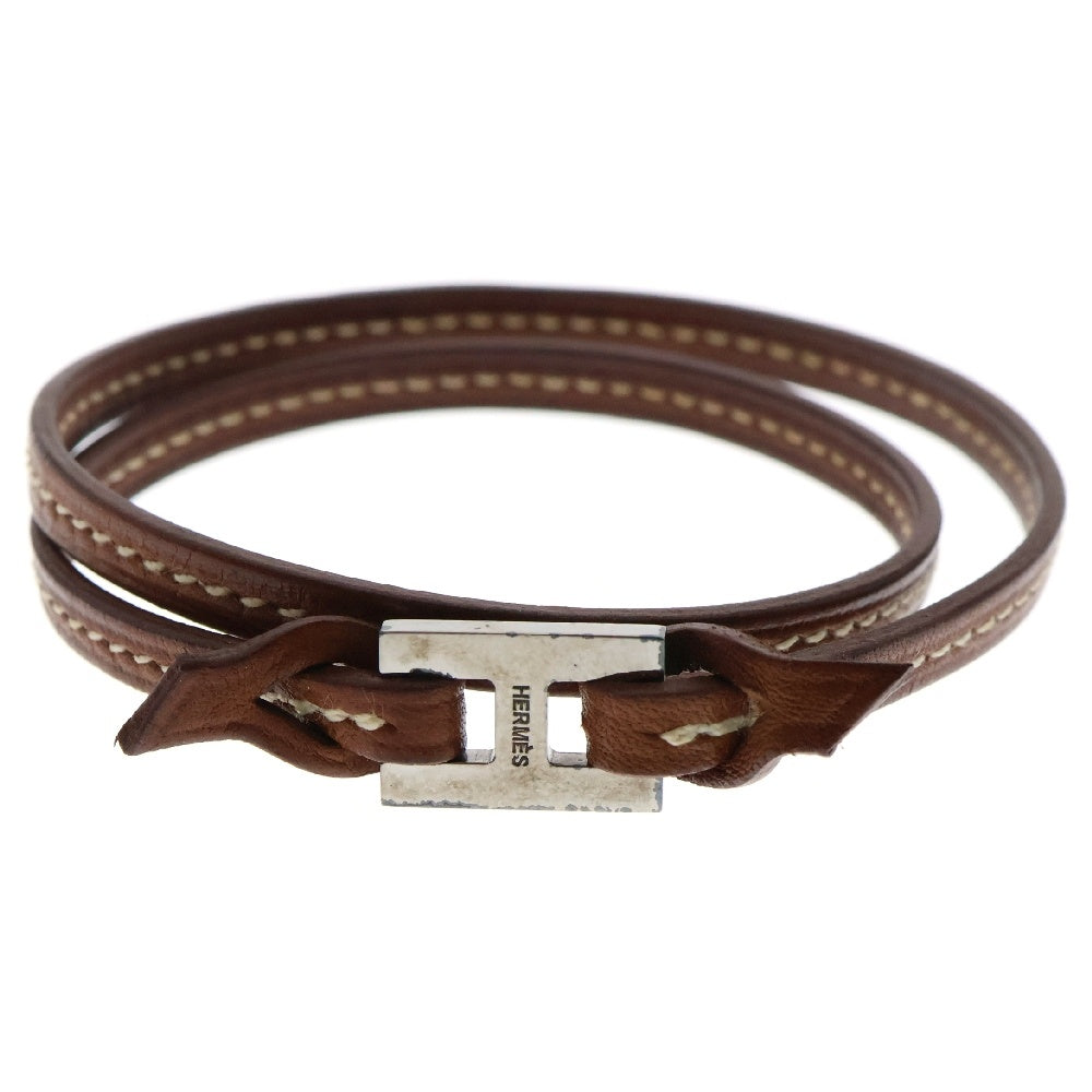 HERMES(エルメス) ティレット ブレスレット 2連 ブラウン レザー ゴールド シルバー金具