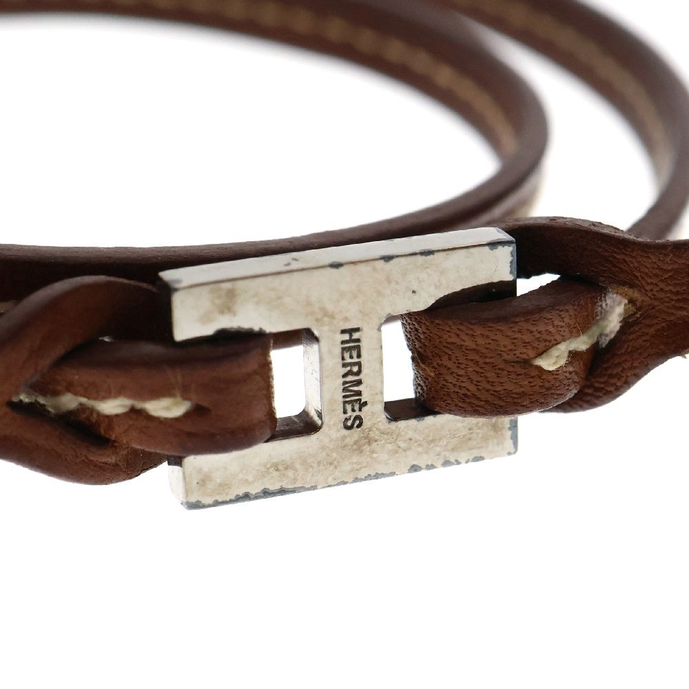 HERMES(エルメス) ティレット ブレスレット 2連 ブラウン レザー ゴールド シルバー金具