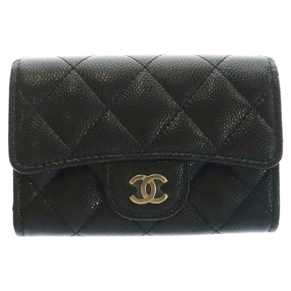 CHANEL(シャネル) マトラッセ ココマーク スモール カードケース コインケース ゴールド金具 キャビアスキン ブラック 名刺入れ