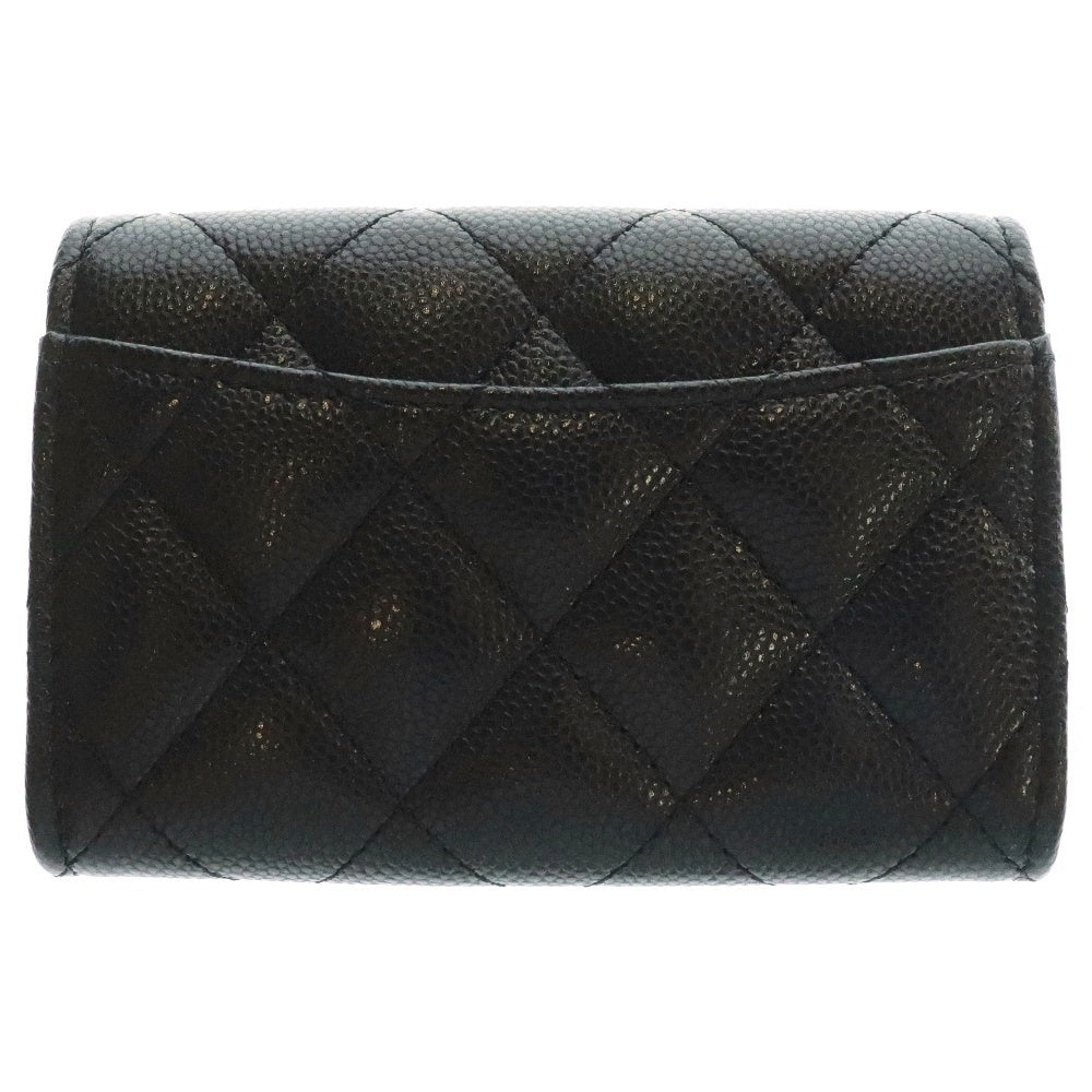 CHANEL(シャネル) マトラッセ ココマーク スモール カードケース コインケース ゴールド金具 キャビアスキン ブラック 名刺入れ