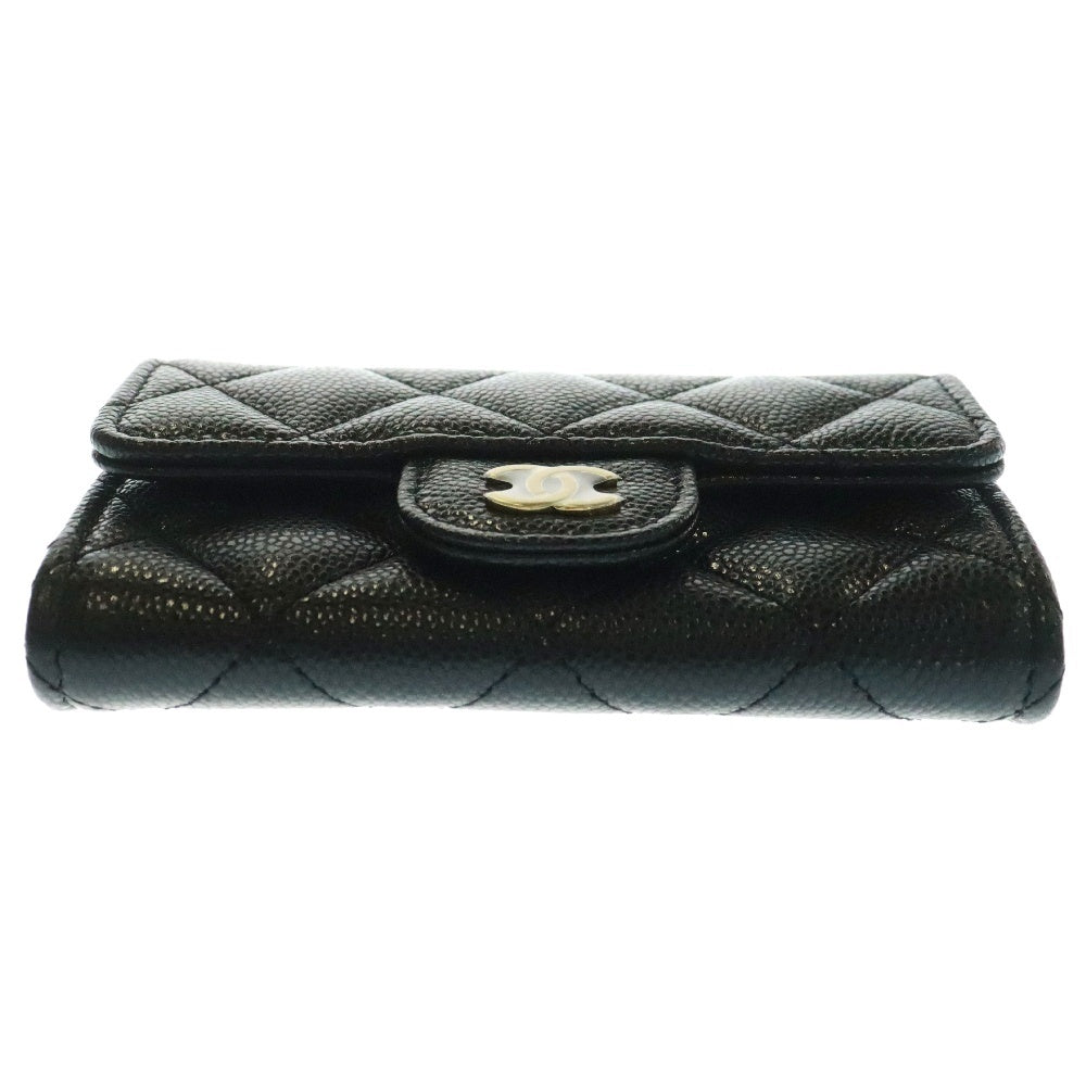 CHANEL(シャネル) マトラッセ ココマーク スモール カードケース コインケース ゴールド金具 キャビアスキン ブラック 名刺入れ