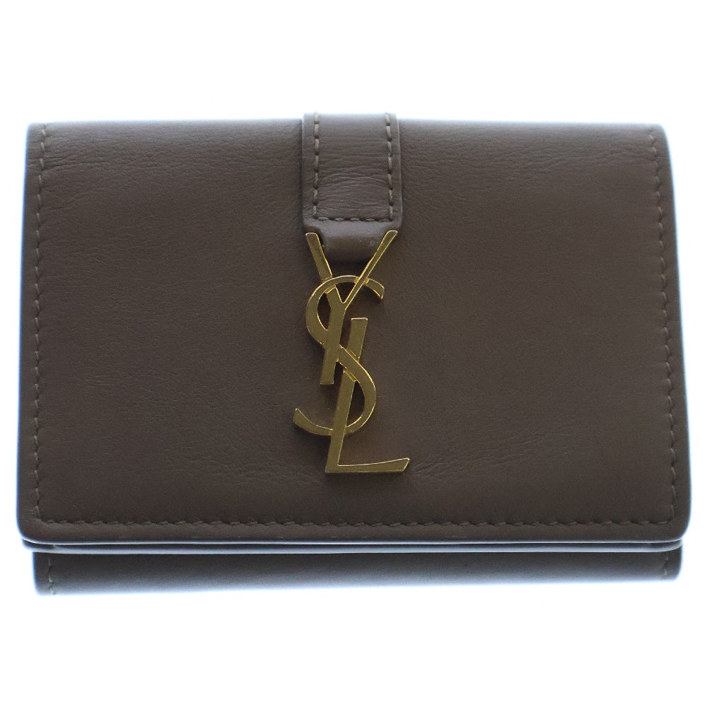 SAINT LAURENT PARIS(サンローランパリ) オリガミ タイニーウォレット 三つ折り財布 ベージュ レザー ゴールド金具 602974