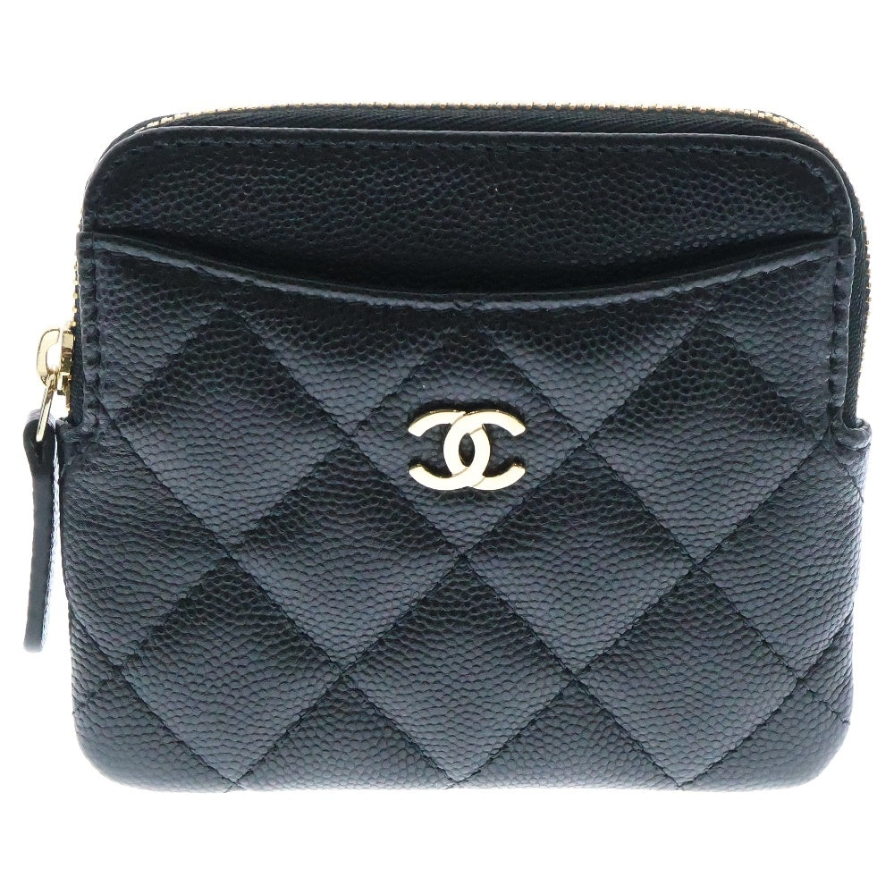 CHANEL(シャネル) コンパクトウォレット キャビアスキン カードケース 財布 コインケース ブラック GD金具 AP2061