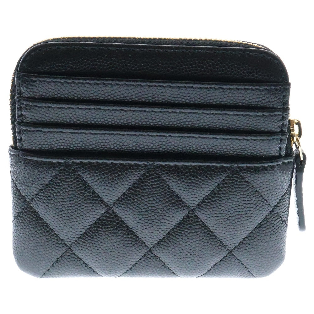 CHANEL(シャネル) コンパクトウォレット キャビアスキン カードケース 財布 コインケース ブラック GD金具 AP2061