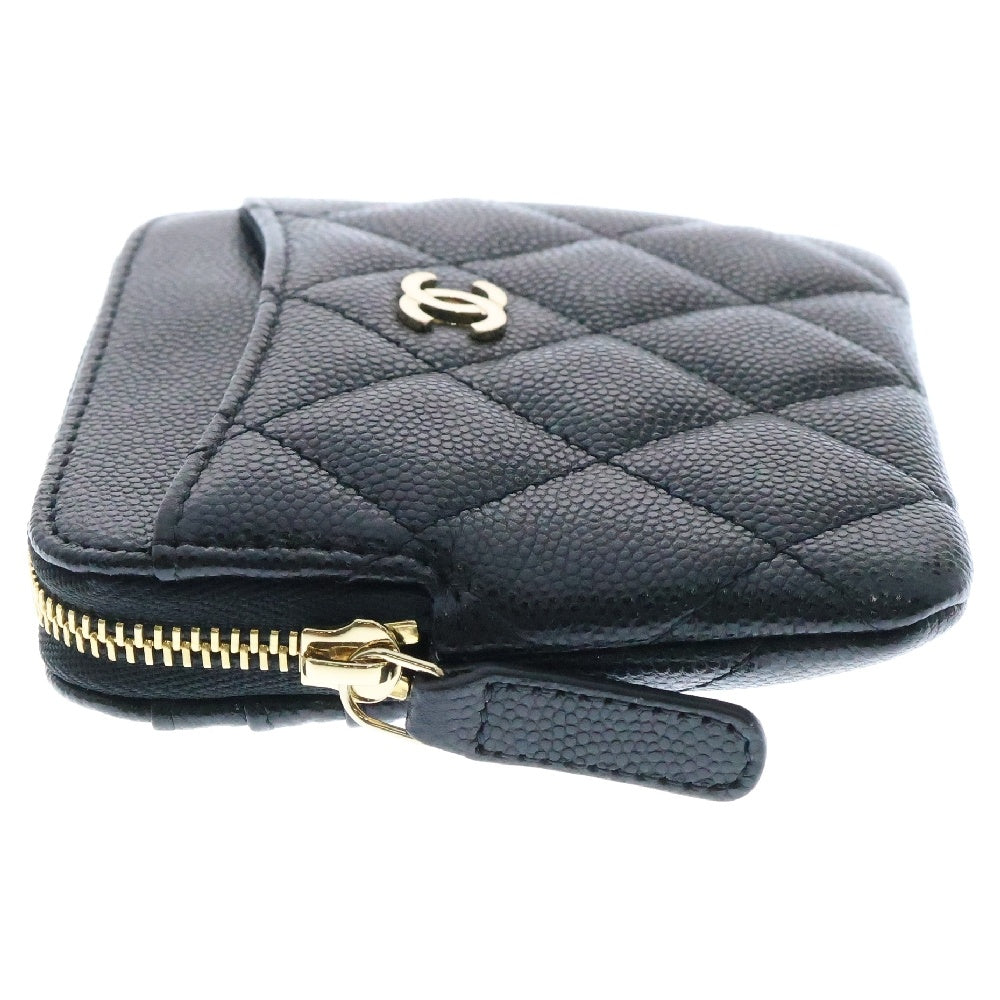 CHANEL(シャネル) コンパクトウォレット キャビアスキン カードケース 財布 コインケース ブラック GD金具 AP2061