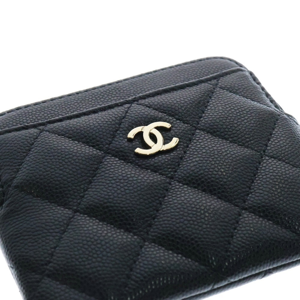 CHANEL(シャネル) コンパクトウォレット キャビアスキン カードケース 財布 コインケース ブラック GD金具 AP2061