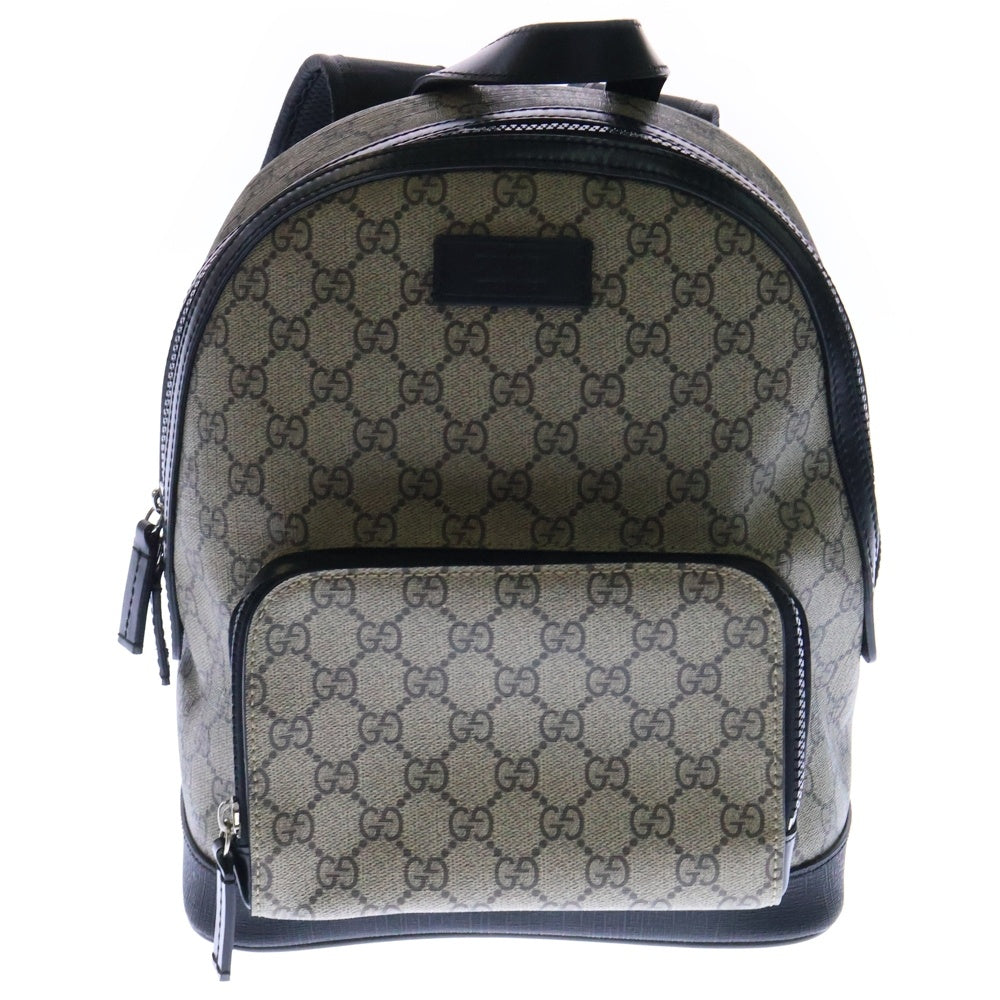 GUCCI(グッチ) GGスプリーム スモール バックパック リュックサック ベージュ×ブラック PVC×レザー シルバー金具 429020