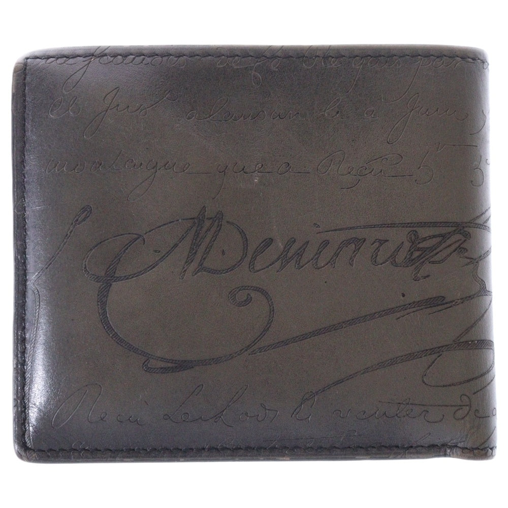 Berluti(ベルルッティ) カリグラフィ マコレ レザーコンパクトウォレット 二つ折り財布 グレー