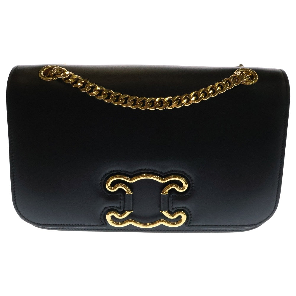 CELINE(セリーヌ) トリオンフ フレーム チェーン ショルダーバック ゴールド金具 ブラック カーフスキン