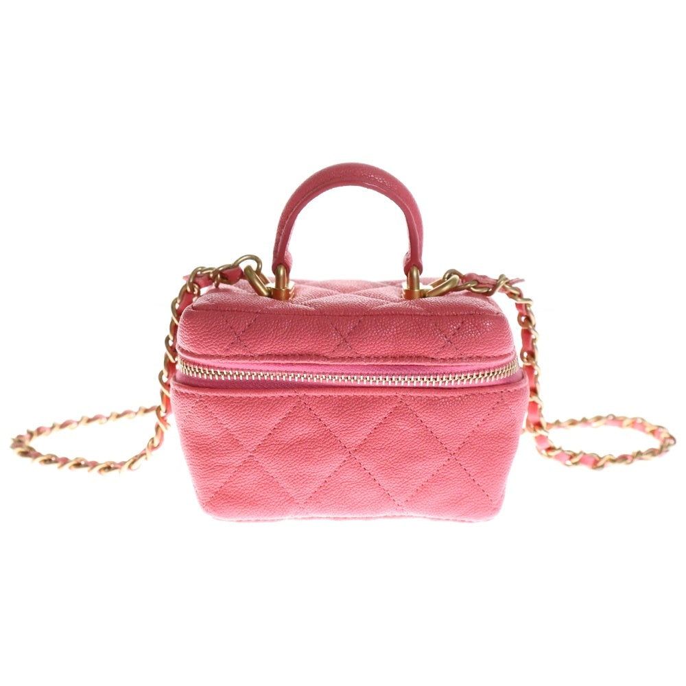 CHANEL(シャネル) ココマーク ミニバニティ マトラッセ ソフトキャビア チェーンショルダーバッグ ピンク レディース