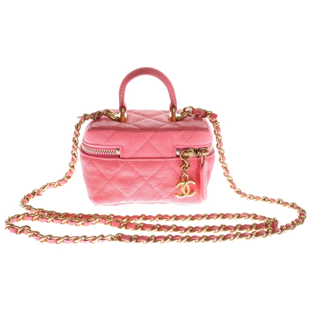 CHANEL(シャネル) ココマーク ミニバニティ マトラッセ ソフトキャビア チェーンショルダーバッグ ピンク レディース