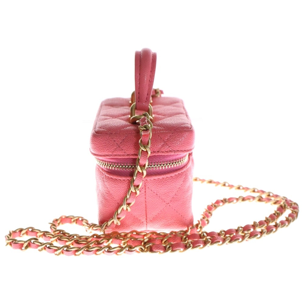 CHANEL(シャネル) ココマーク ミニバニティ マトラッセ ソフトキャビア チェーンショルダーバッグ ピンク レディース