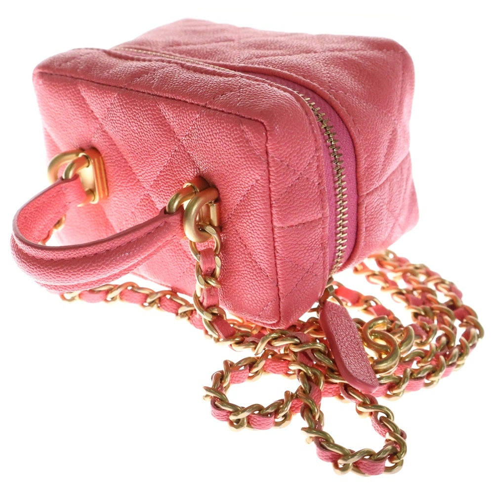 CHANEL(シャネル) ココマーク ミニバニティ マトラッセ ソフトキャビア チェーンショルダーバッグ ピンク レディース