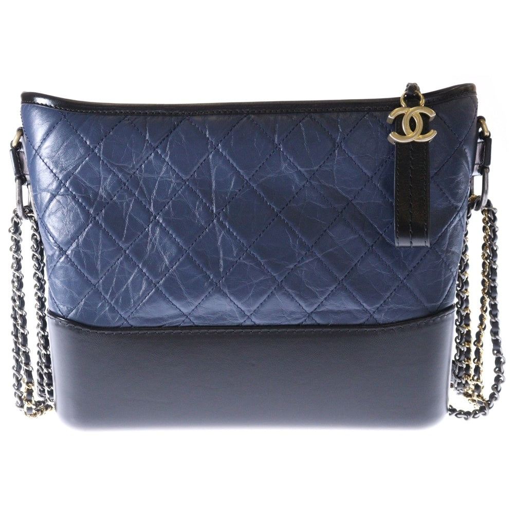 CHANEL(シャネル) ガブリエル ドゥ ココマーク ラムスキン レザー チェーンショルダーバッグ ゴールド/シルバー金具 ネイビー/ブラック 26番台