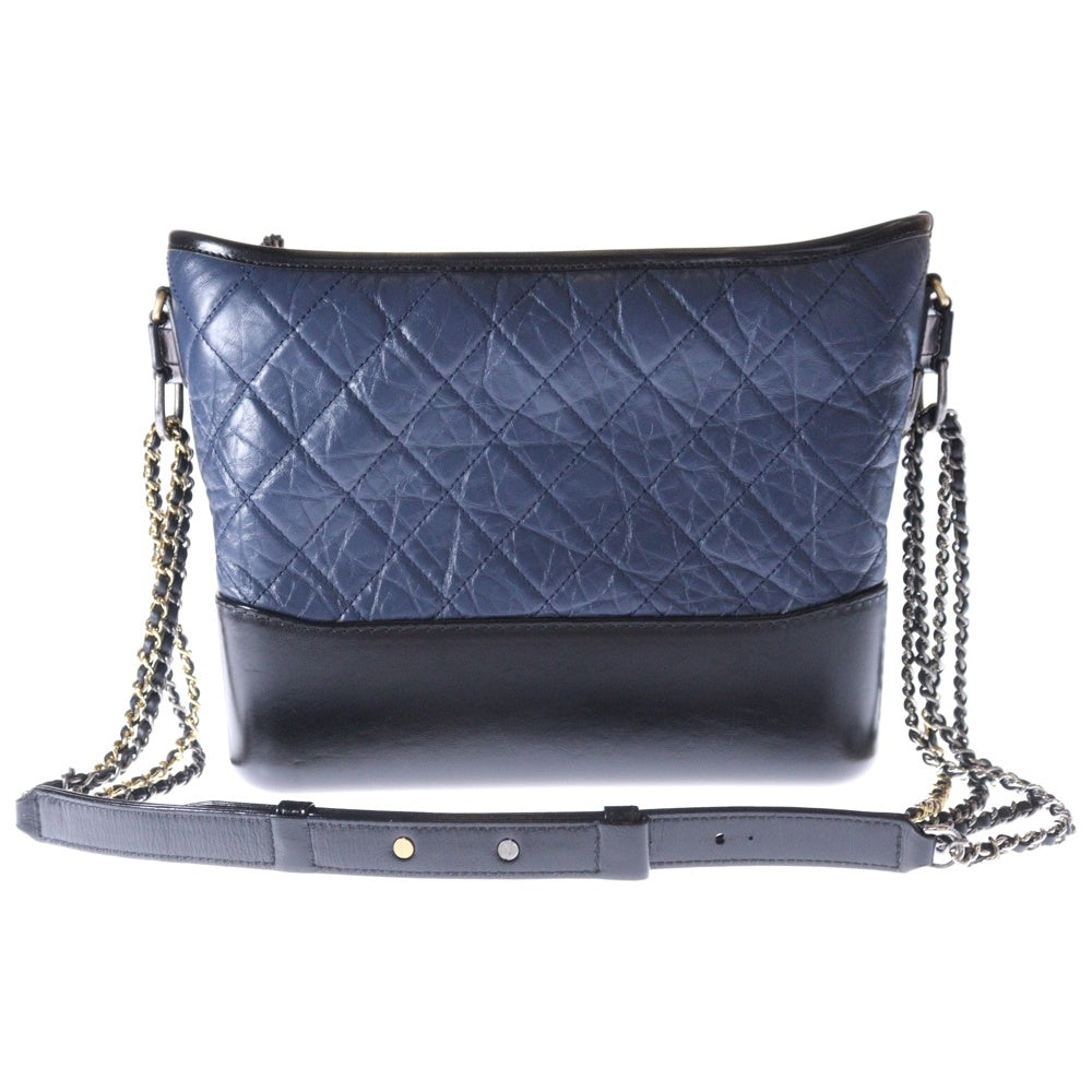 CHANEL(シャネル) ガブリエル ドゥ ココマーク ラムスキン レザー チェーンショルダーバッグ ゴールド/シルバー金具 ネイビー/ブラック 26番台