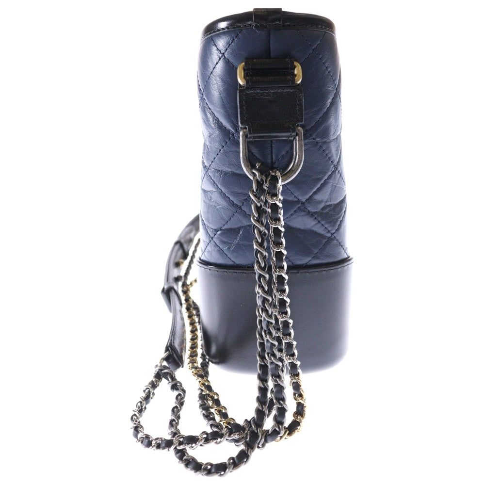 CHANEL(シャネル) ガブリエル ドゥ ココマーク ラムスキン レザー チェーンショルダーバッグ ゴールド/シルバー金具 ネイビー/ブラック 26番台
