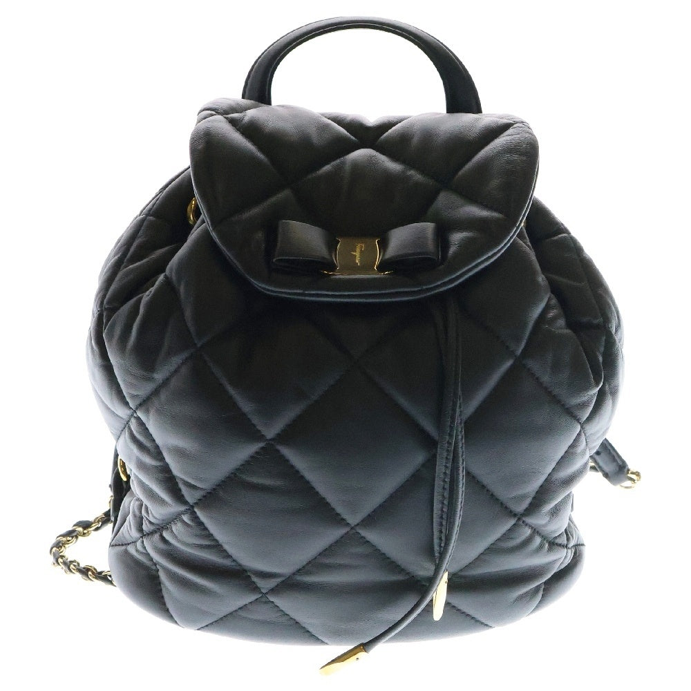 FERRAGAMO(フェラガモ) ヴァラ キルティング バックパック リュック 黒 レザー
