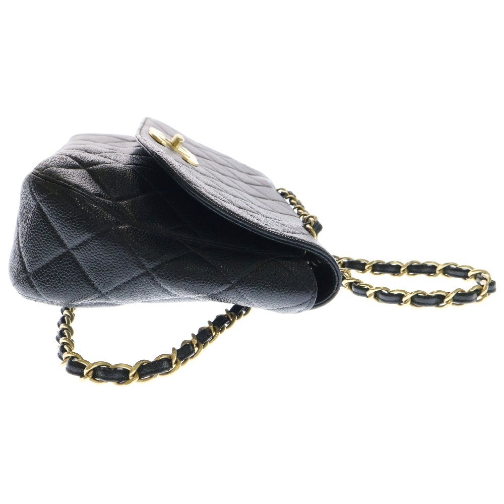 CHANEL(シャネル) マトラッセ30 Sフラップ Wチェーンショルダーバッグ キャビアスキン ゴールド金具 ブラック