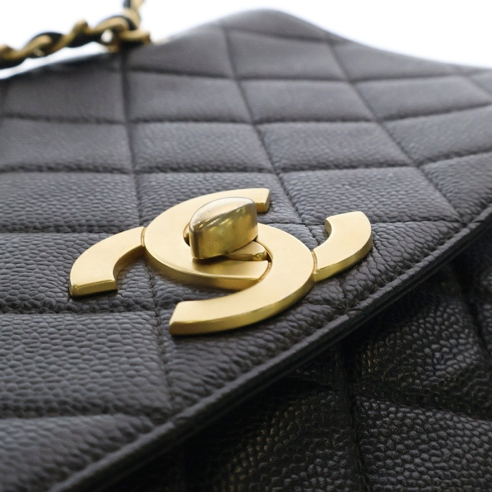 CHANEL(シャネル) マトラッセ30 Sフラップ Wチェーンショルダーバッグ キャビアスキン ゴールド金具 ブラック