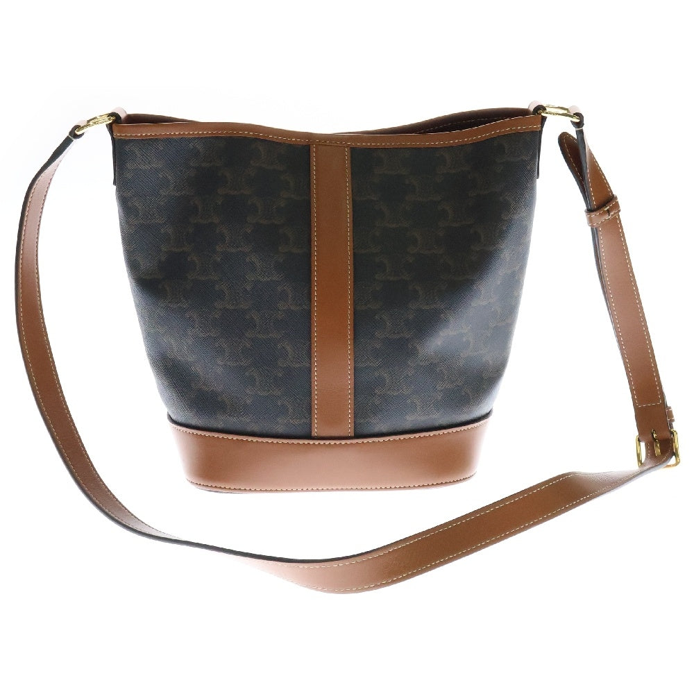 CELINE(セリーヌ) トリオンフ スモール バケット PVC×レザー ブラック×ブラウン ショルダーバッグ