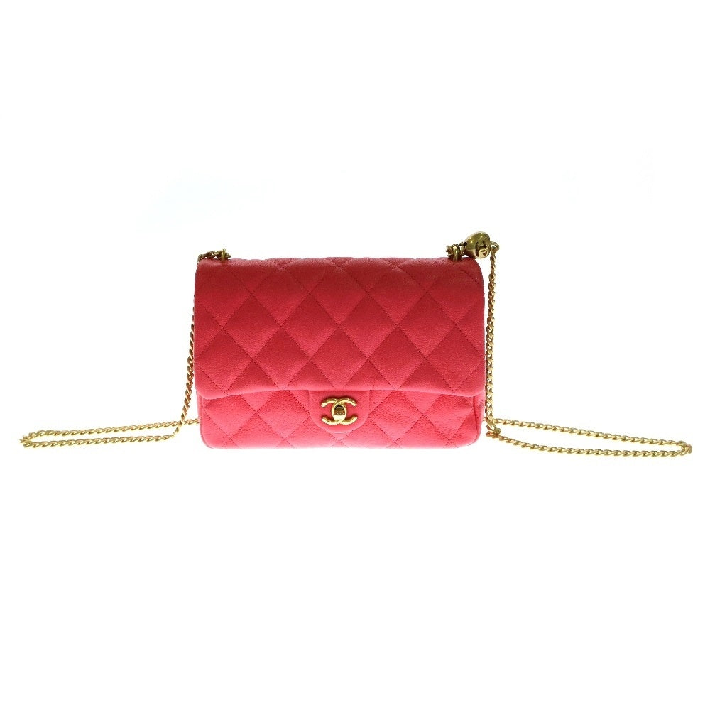 CHANEL(シャネル) マトラッセ23 Sチェーンショルダーバッグ ピンク キャビアスキン GD金具 プレート