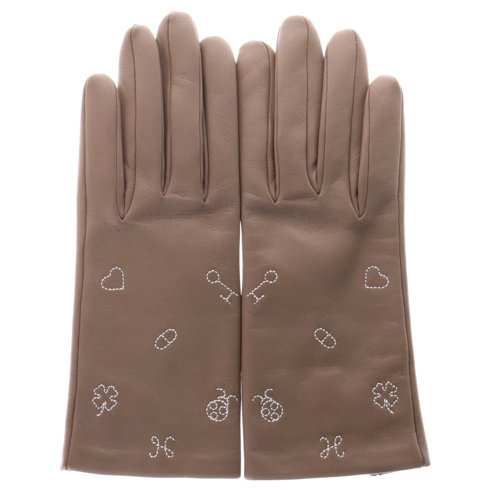 HERMES(エルメス) ラッキーチャーム レザー グローブ 手袋 ブラウン レディース