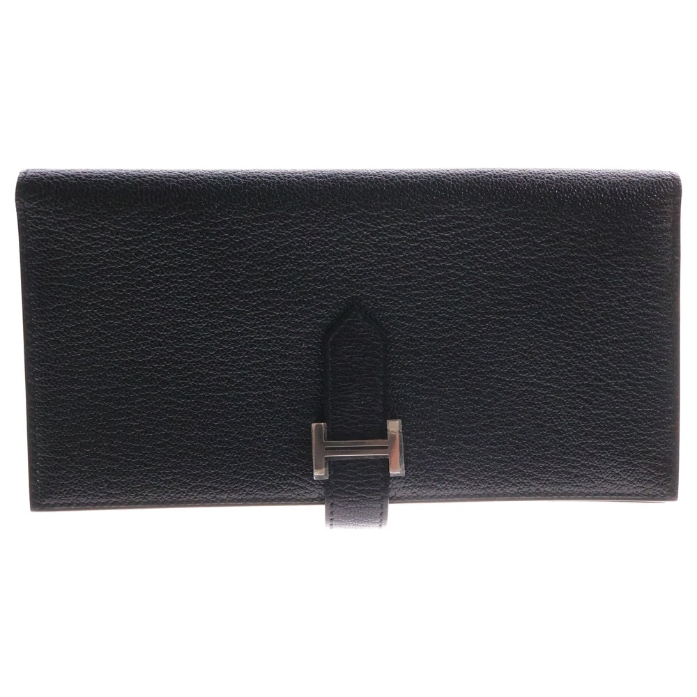 HERMES(エルメス) H BEARN SOUFFLET ベアンスフレ シェーブル レザー ロングウォレット 二つ折り財布 ブラック Z刻印